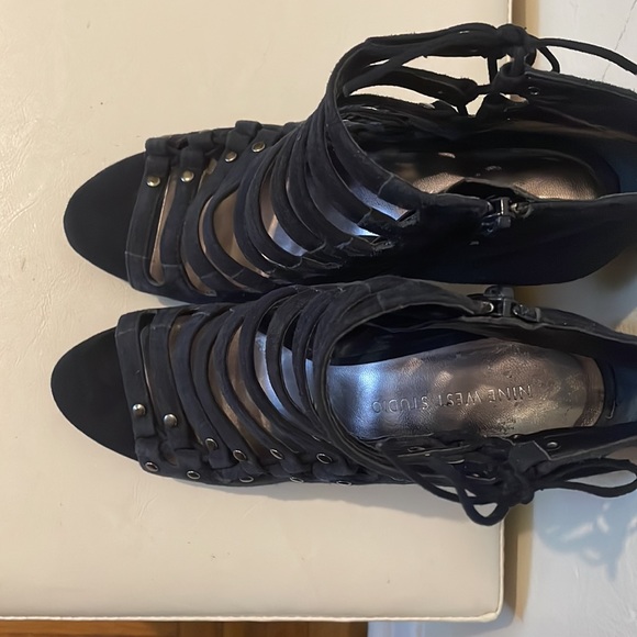 Nine West Blue Suede Strappy High Heels 7.5M - Picture 2 of 5